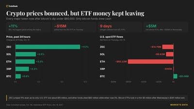 Bitcoin rebounds past $82,000 as Zcash surges amid ETF withdrawals